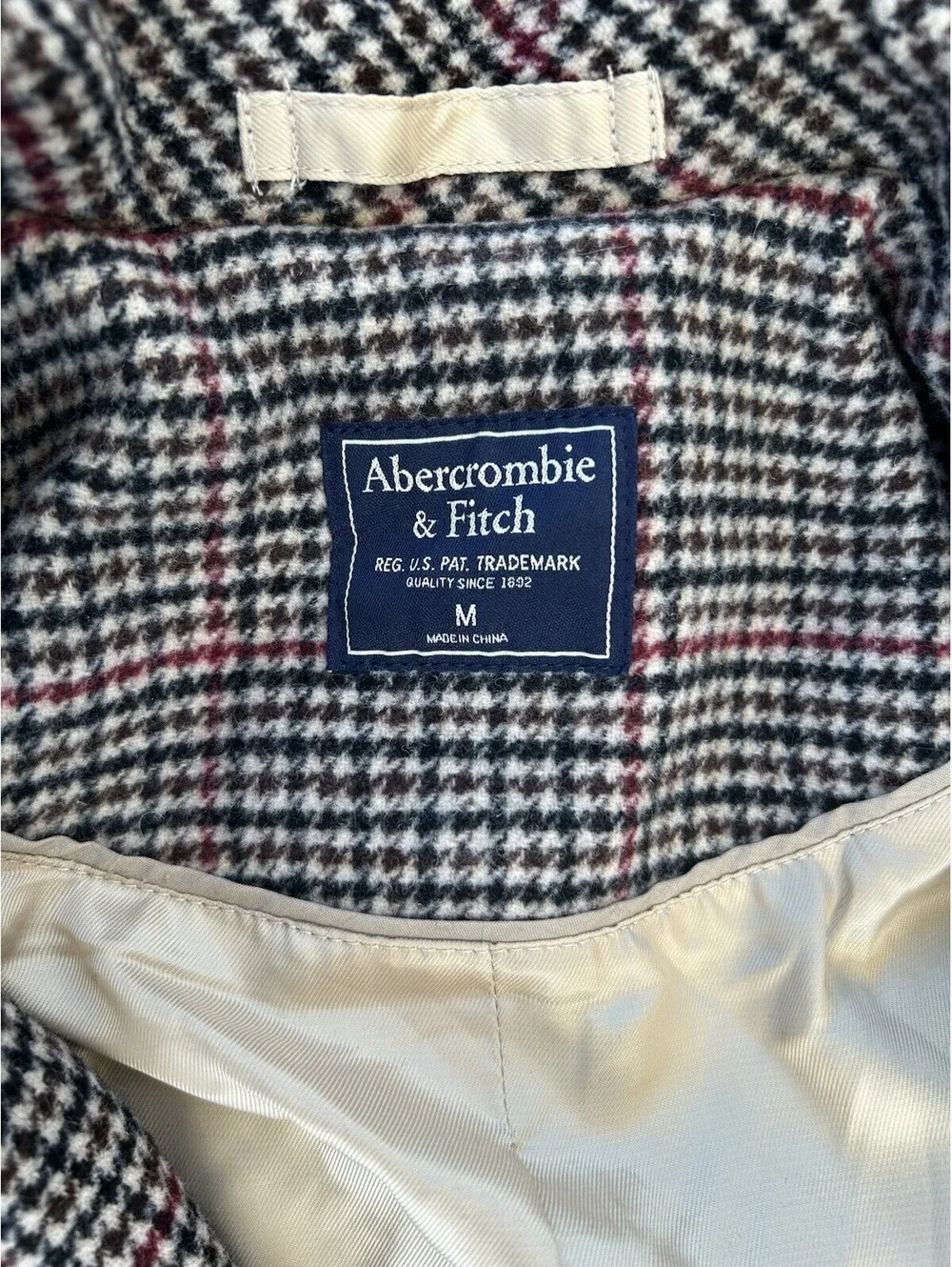 Abercrombie & Fitch A&F Wool Blend Houndstooth Blazer Coat Plaid Size Medium
